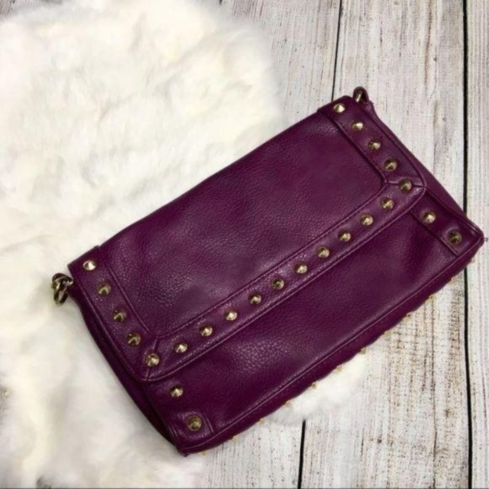 LP Blue Gold Studded Purple Faux Leather Clutch